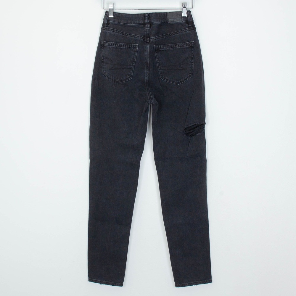 American Eagle Womens Distressed Mom Jeans Size 000R Black‎ Grunge Streetwear - Picture 5 of 8